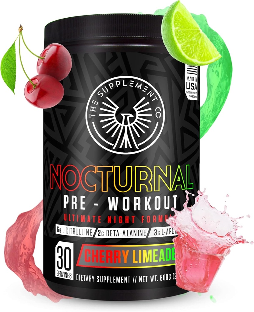 Nocturnal Preworkout - No Caffeine Night Time Preworkout για άνδρες & γυναίκες για υψηλής ενέργειας και μαζικές αντλίες - Cherry Limeade, 30 εξυπηρετούν