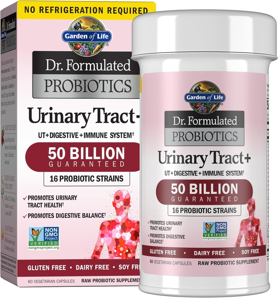 Κήπος Ζωής Dr. Formulated Probiotics Urinary Tract+ - Acidophilus Probiotic Supports Urinary Tract Health, Digestive Balance – Ράφι Σταθερό - Γλουτένη, Γαλακτοκομικά, και Χωρίς Σόγια - 60 κάψουλες χορτοφάγων