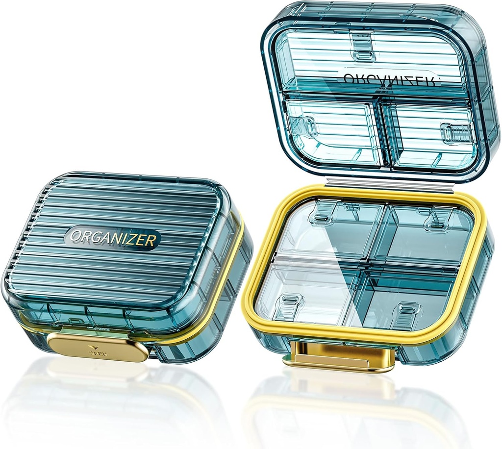 Küçük Pill Box, Seyahat Pill Case, Acedada Daily Pill Container for Purse Pocket, Moistureproof 7 Karşılaştırmalı Pilleç, Şık Portreatif Tıp Eks Balık Yağları için Organize Vitamini, Blue