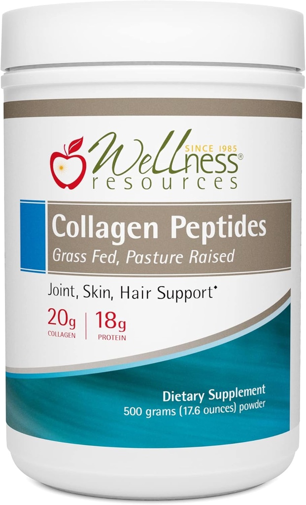 Wellness Kaynakları Collagen, - Pasture Yükseltd, Grass Fed 100% Collagen protein - Hydrolyzed Tip I ve III Collagen Powder Toz, Unflavored (500 Grams/ 17.6 Ounces)