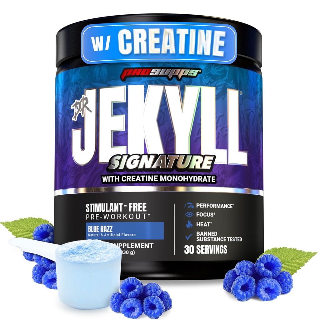PROSUPPS Dr. Jekyll Signature Pre Workout Toz with Tinatine - Stim-Free Preworkout Supports Focus & Endurance - Caffeine-Free Gym & Fitness Supplements (Maviberry Lemonade, 30 hizmet)