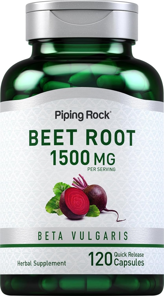 Piping Rock Beet Root Capsules | 1500 mg | 120 Pills | Erkekler ve Kadınlar için Herbal Ekstra Tamam | Beta Vulgaris | Non-G Beta, Gluten Free Free