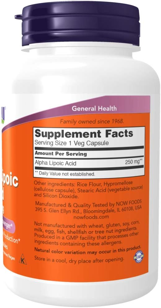 NOW Τρόφιμα Alpha Lipoic Acid 250mg, 120 κάψουλες λαχανικών (2 συσκευασία)