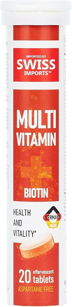 Effervescent Multivitamins + Biotin for Wellness and Vitality Diyetary Supplement with Vitamins C, E, B1, B2 B6, B12, A, ve D3, 3-Pack, 60 Tabletler
