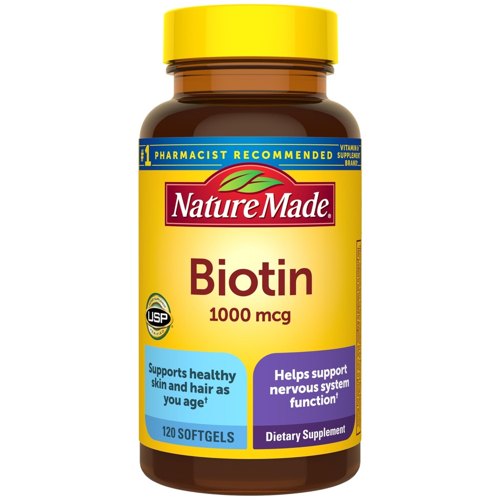 Doğa Biotin 1000 mcg Softgels, Biotin Vitaminleri Diyetsel Tamam, Sağlıklı Saç & Cilt, 120 Softgels, 120 Gün Supplygels