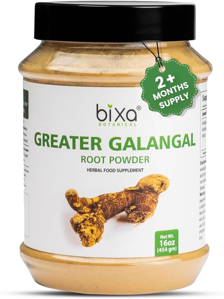 Bixa Botanik | Greater Galangal Root Toz | Alpinia Galanga Kulinjan | For Soups and Cooking | Ayurvedic Herbal Supplement | Kosher | Steam Cevap | Non GMO | Vegan | 100 Percent Pure |7 oz 200 g