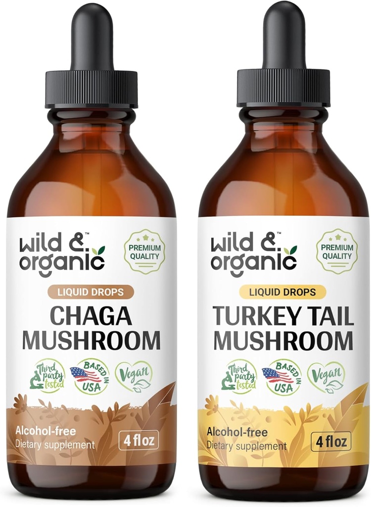 Wild & Organic Chaga Mushroom Tincture 4 fl oz & Türkiye Tail Mushroom Tincture 4 fl oz