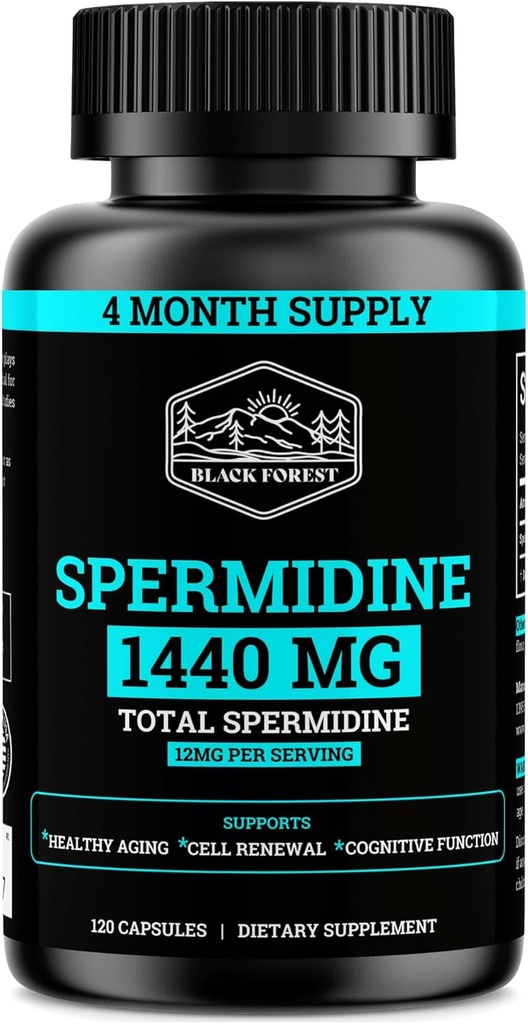 Συμπλήρωμα σπερμιδίνης (1440mg 99% Αμιγής Συμπληρώματα Σπερμιδίνης για γυναίκες & άνδρες) 4 Μήνες Προσφορά (100X More Poent Than Wheat Germ Extract) 12MGS Per Serving For Cellular Health, Anti-Aging & Energy