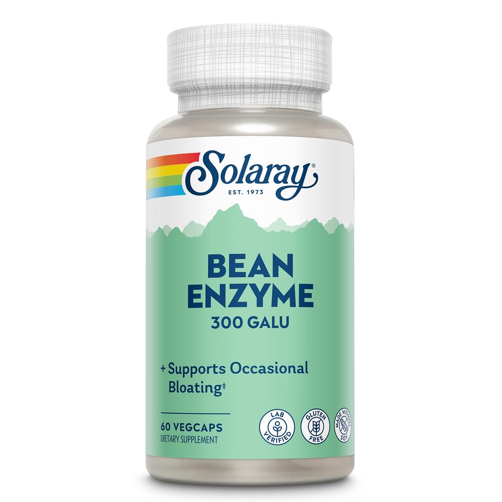 SOLARAY Bean Enzyme 300 GalU - Alfa Galactosidase Digestive Enzymes for Women and Men - Digestive Health Supplement - Supports Occasional Bloating and Gas Relief for Yetişkinler - 60 Hizmet, 60 VegCaps