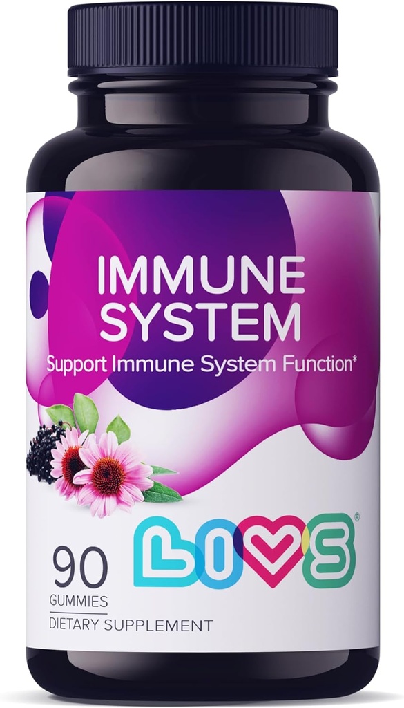 LIVS Immune System Elderberry Gummies for Yetişkinler & Çocuklar | Gelişmiş Immune Support Supplement with Vitamin C, Echinacea, & Propolis | Vegan & Gluten Free Gummy Vitamins | 200 mg Elder / Dose -90 Ct