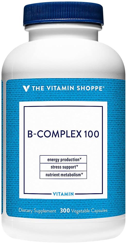 The Shoppe B-Complex 100 - Energy Production, Nervous System Function & Nutrient Metabolism - B1, B2, B6, B12, Niacin, Folic Acid & Biotin (300 Veggie Caps)