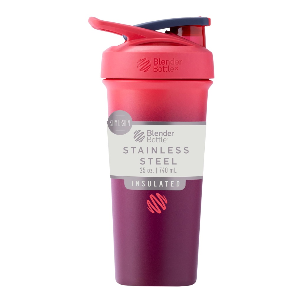 BlenderBottle Sport Sleek, Paslanmaz Çelik Shaker Şişe'yi Wiresk, 25-Ounce, Sangria Ombre – Protein Shakes & Hydration for Athletes & Fitness Enthusiasts, Easy Mix, Slim to Hold, Keeps Drinks Cold, Lockable Lid