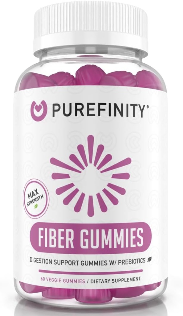 PUREFINITY Fiber Gummies for Adults with Inulin FOS from Chicory Root, Sugar Free Prebiotic Supplement for Daily Digestion & Constipation Support – Μη ΓΤΟ, Vegan, 60 Count