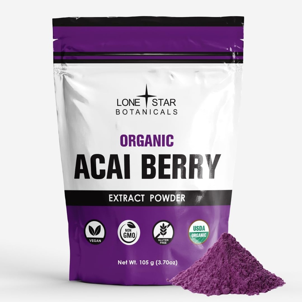 Lone Star Botanicals Organik Açai Berry Superfood Toz, 3.52oz (100 Grams), Antioksis, Vitaminler, Mineraller, Sağlıklı Beslenme, Smoothie Ekle, Soup, Salad