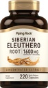 Piping Rock Sibirya Eleuthero Root Capsules 1600 mg | 220 Count | Interd Herbal Extract | Non-GMO, Gluten Free Supplement Supplement Supplement