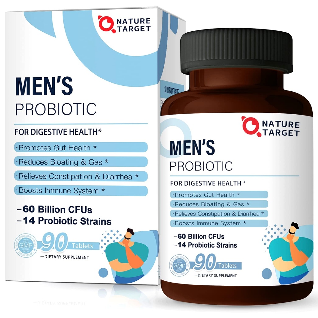 Erkeklere Men Care Supplement, Prebiyotiks & Probiyotik for Men's Digestive and Immune Health,60 Milyar CFUs & 14 Strains Raf Stable, Gluten & Soy Free (90 Tablet)
