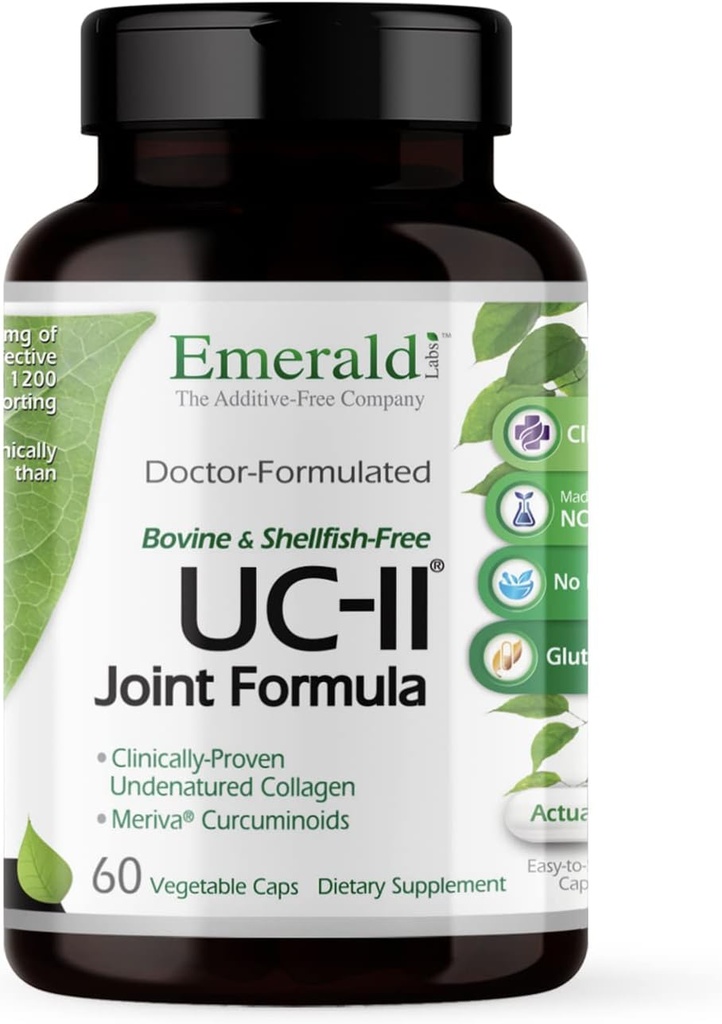 EMERALD LABS UC-II Joint Formula - Κατασκευασμένη με μη μετουσιωμένο κολλαγόνο τύπου ΙΙ, βιοπερίνη, κουρκουμινοειδή & Περισσότερα για την υγεία των μυών και την κοινή κινητικότητα & υποστήριξη ευελιξίας - 60 κάψουλες λαχανικών