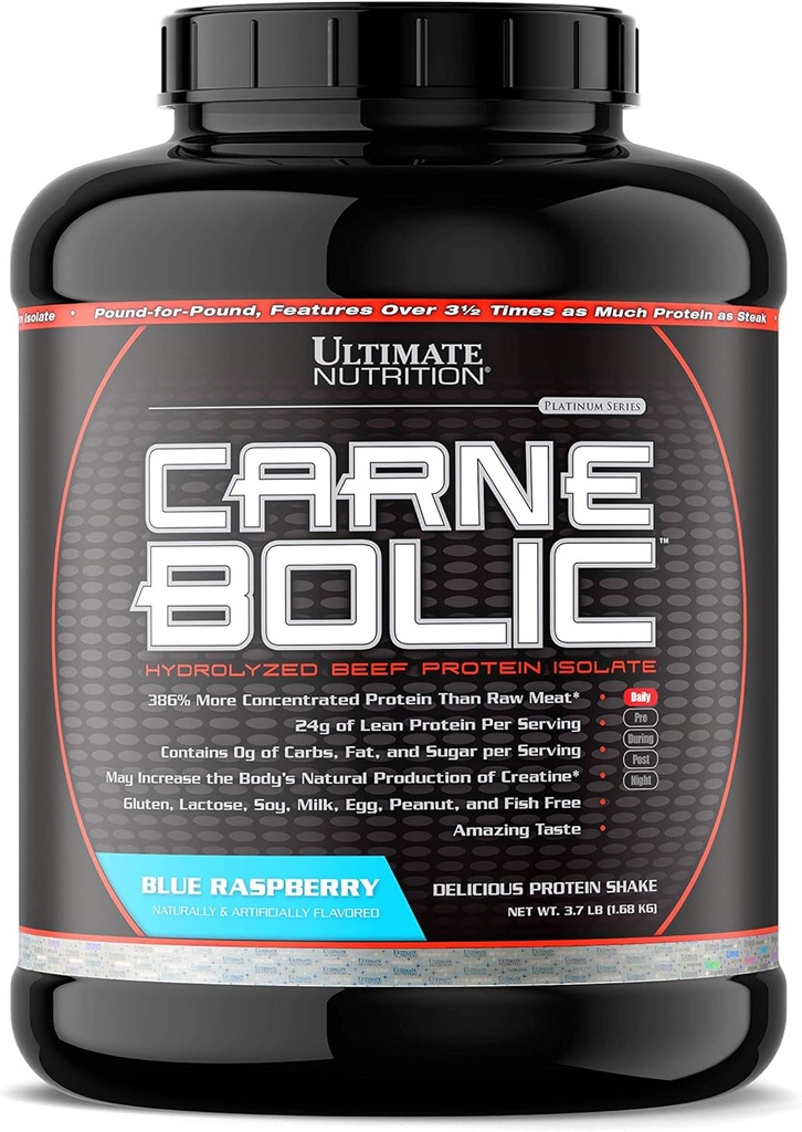 Ultimate Nutrition Carnebo Hidrolyzed Beef protein Isolate Toz-Paleo ve Keto Friendly-Zero Carbs, Zero Fat, Zero Sugar veya Soy, Gluten ve Lactose-Free, Blue Raspberry, 60 Hizmetler