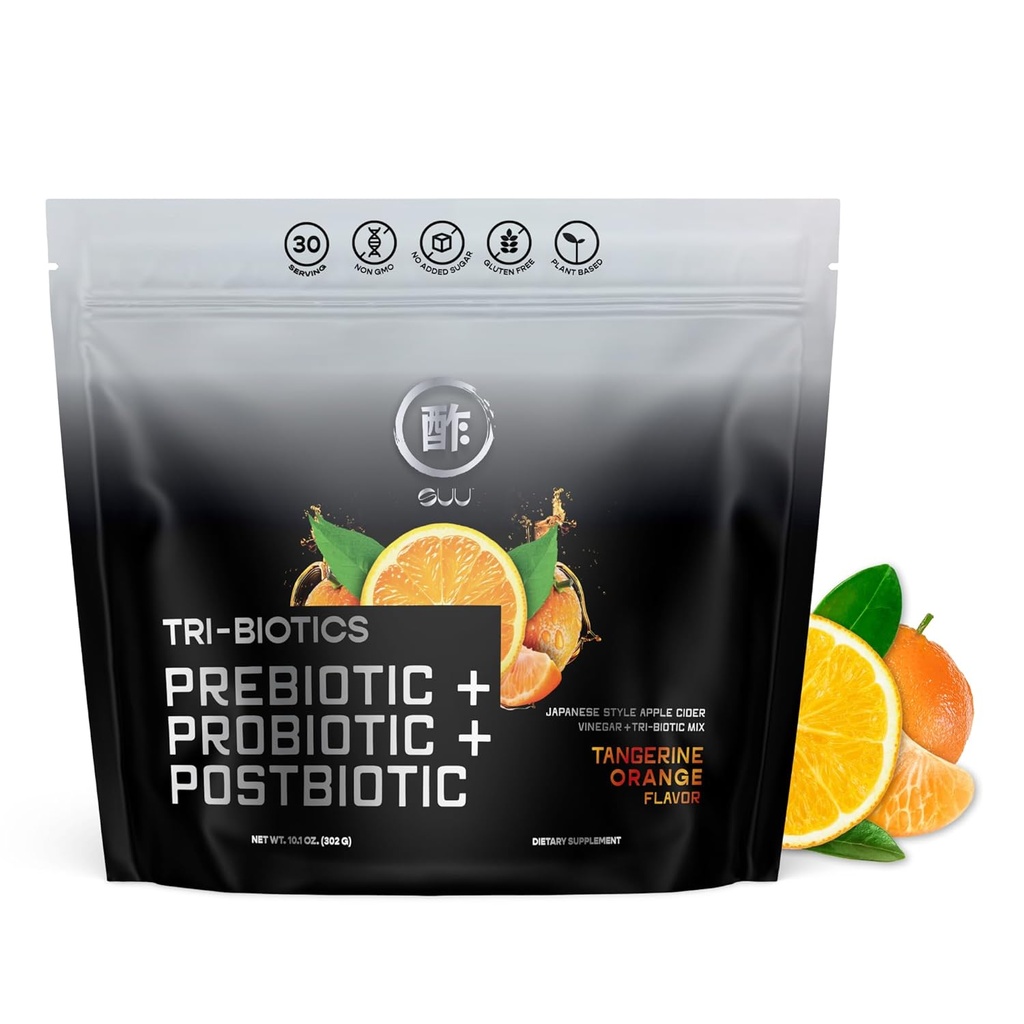 SUU Tri-Biotics Gut Health Drink for Men & Women-Japon-Style ACV with Prebiyotiks, Probiyotiks & Postbiyotiks-Immune Defense, Steady Focus,Digestive Support & Moodfun-Tangerine Flavor,30 Servisler