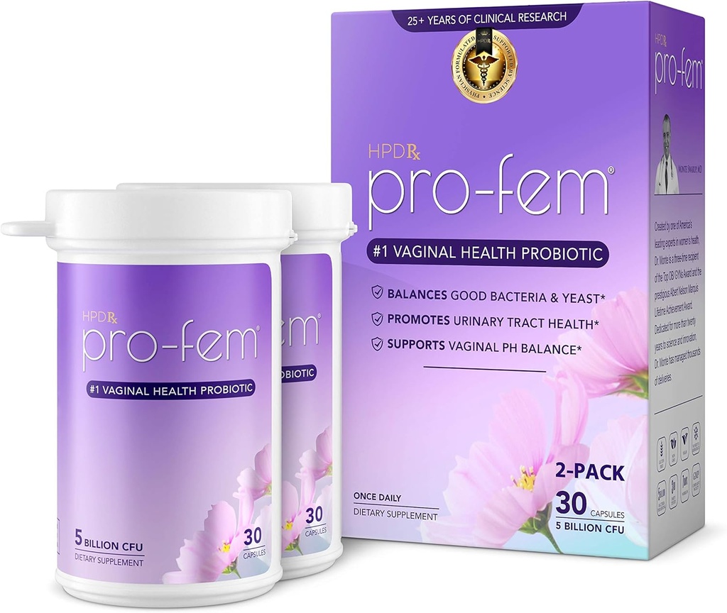 HPD Rx Pro-Fem #1 Vaginal Health Probiyotik | Vaginal Probiyotikler | Klinik olarak Yeast & PH Balance, Urinary Tract Health | Feminine Probiyotiks | 7 Days | 30 Capsules | 2Pack