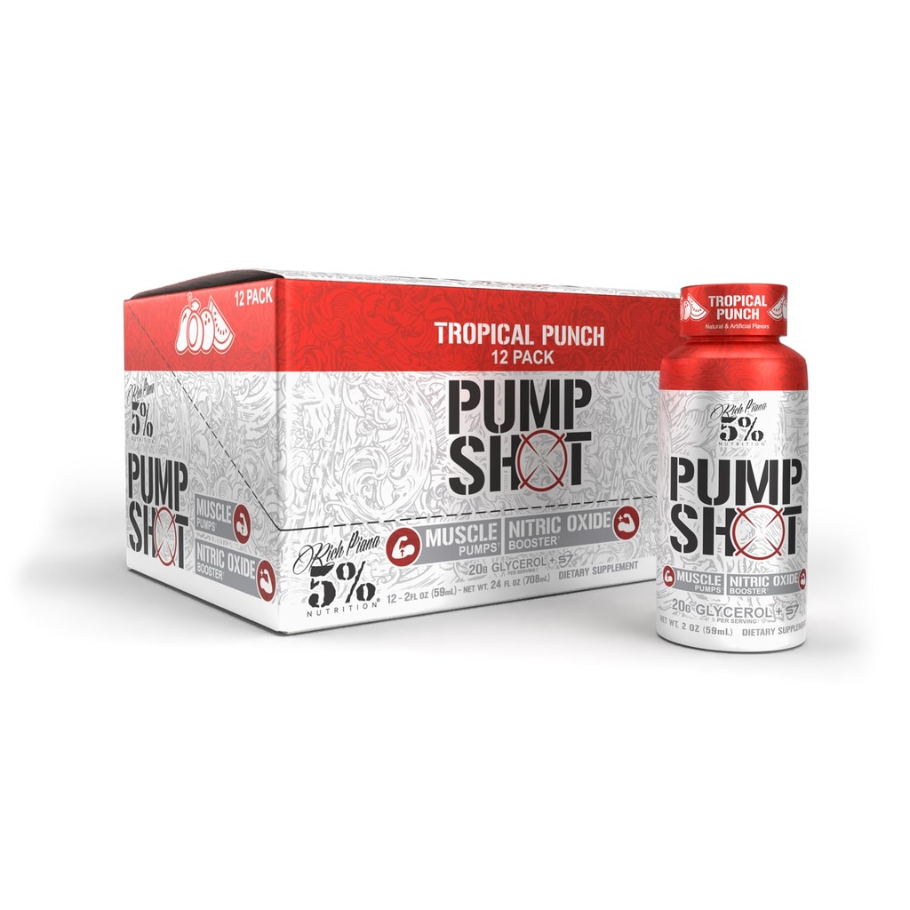 5 Beslenme Rich Piana Pump Shot Liquid Glycerol Nitric Hoffman, Stim Free Pre Workout | S7 | Pumps, Hydration | Fruit Punch Flavor (12 Pack Caddy)