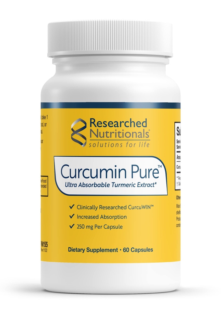 Researched Nutritionals Curcumin Pure - Klinik Olarak Araştırmalı Curcumin Extract, 46x More Absorbable Than Traditional Turmeric Extract (60 Vegan Turmeric Capsules)