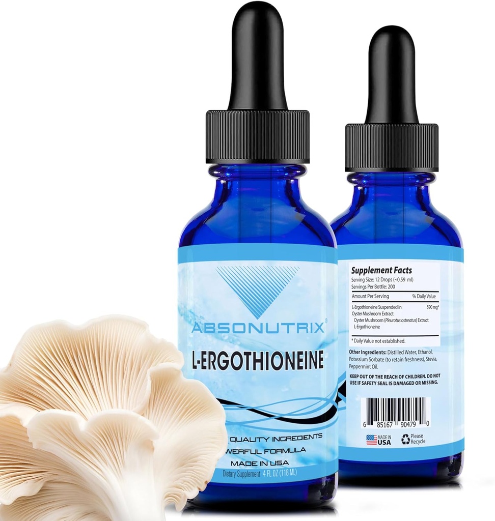 Absonutrix L-Ergothionine Liquid Supplement 590 mg, 200 Services, Made in USA, Quick Absorption, Quality Potent Ingredients, Non-GMO, GMP Certified Facility, Cruelty-Free Products