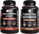 PURE Αρχική ΣΥΣΤΑΤΙΚΑ Reishi Mushroom & Turkey Tail Mushroom Capsule (365 Κάψουλες), Πάντα Αγνή, Χωρίς Πρόσθετα ή Γέμισμα