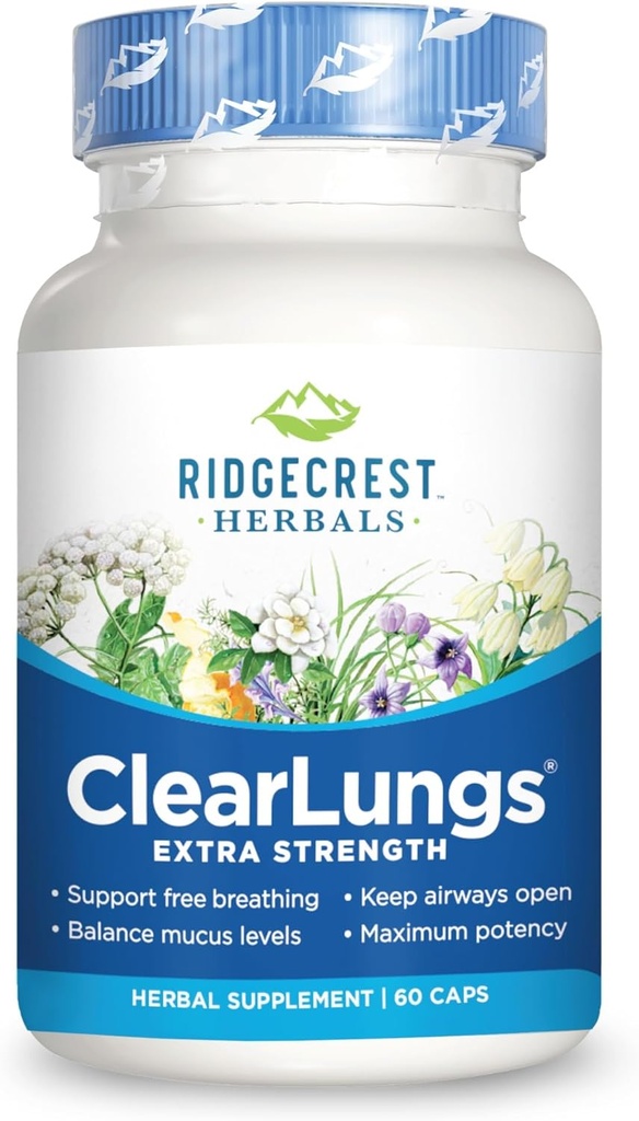 RidgeCrest Clearlungs Επιπλέον δύναμη Βότανο Αποσυμφορητικό, 60 κάψουλες χορτοφάγων
