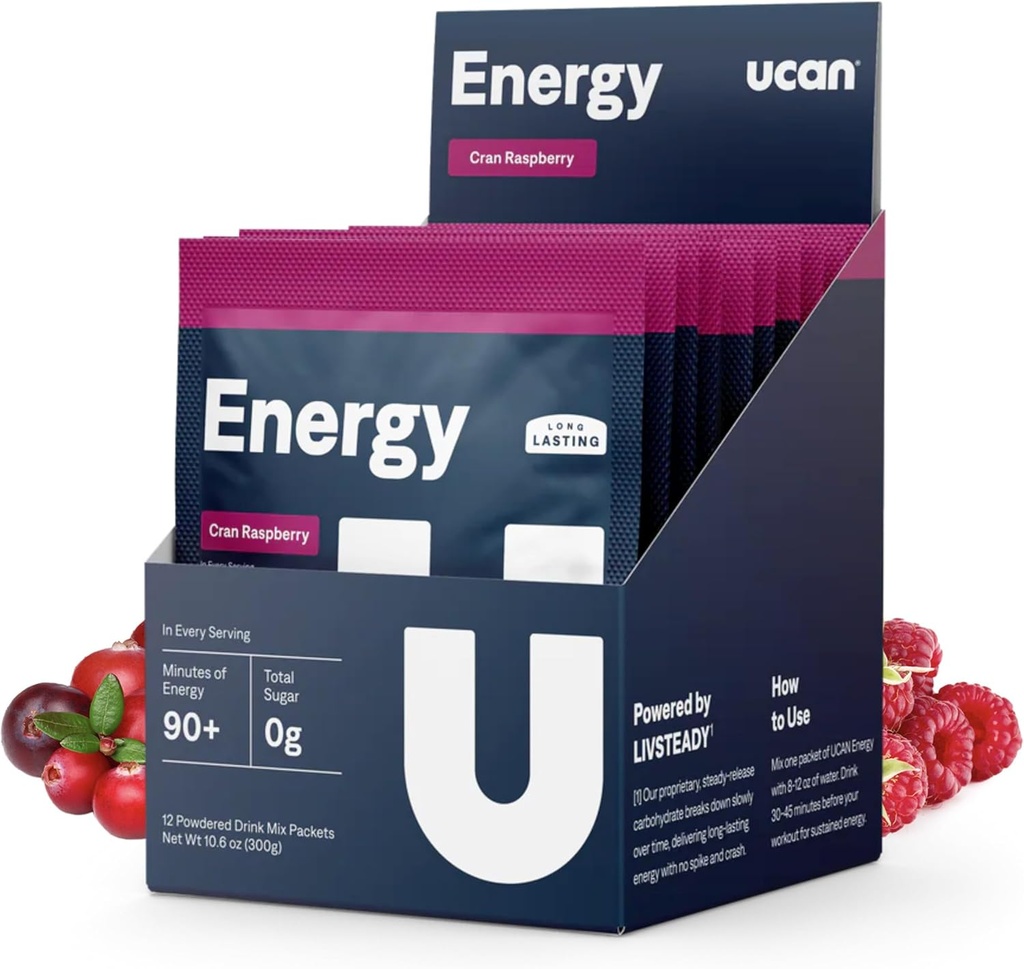 UCAN Energy Powder, Cran-Raz, Keto, Sugar-free Προ & Post προπόνηση για άνδρες & γυναίκες, μη-GMO, Vegan, Gluten-free, Μεγάλη για Runners, Gym-Goers και Αθλητές υψηλής απόδοσης (12 εξυπηρετούν, 25g)