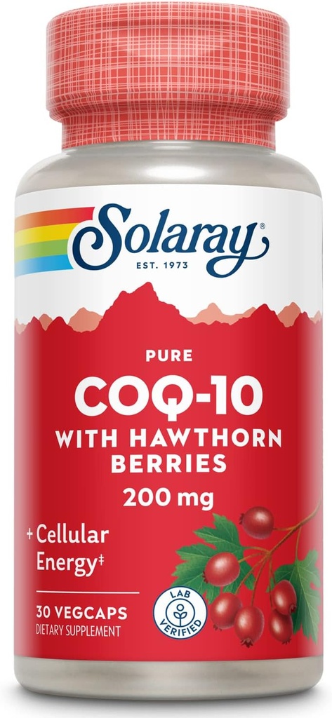 SOLARAY Pure CoQ-10 200 mg | Sağlıklı Kalp Fonksiyonlar ve Hücre Enerji Desteği | Herb Mix ile Geliştirildi | 30 VegCaps