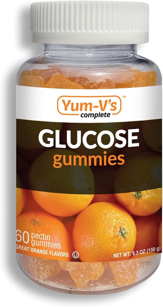 YUM-V'S Glucose Gummies – Hızlı Glucose Chewable Gummies – Great Tasting – Gluten Free, Vegan, Non-GMO – Orange Natural Flavor – 60 Chewable Gummy for Yetişkinler & Kids