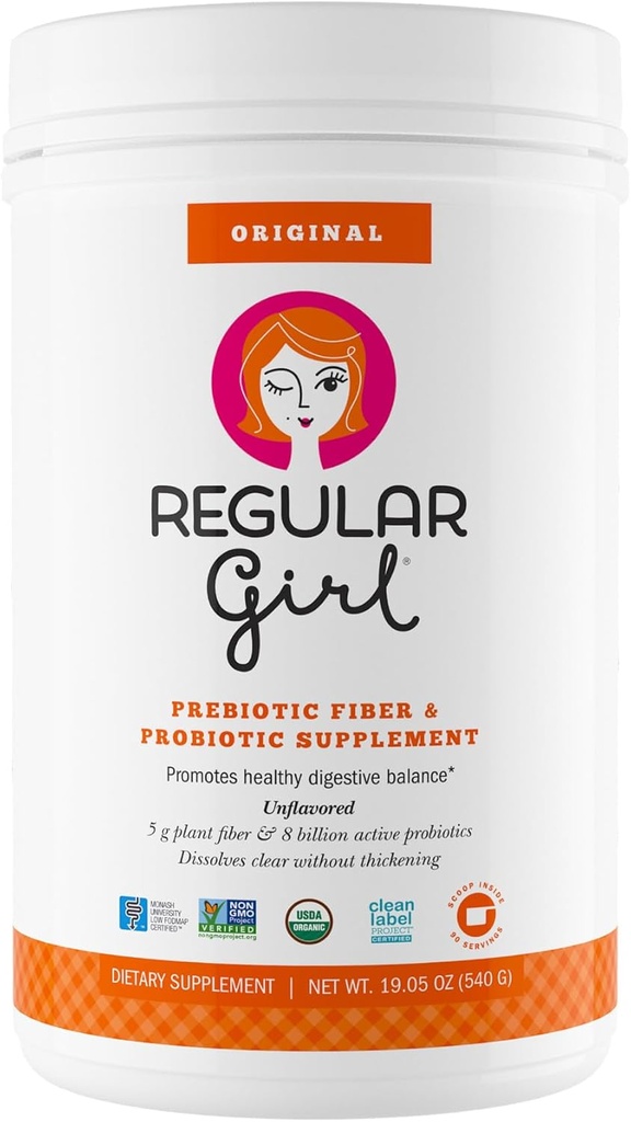 Düzenli Kız Organik Toz, Prebiyotik Fiber Supplement ve Probiyotiks for Women, Low FENGAP, 90 Day Bulk Supply, Unflavored, 90 Hizmetler
