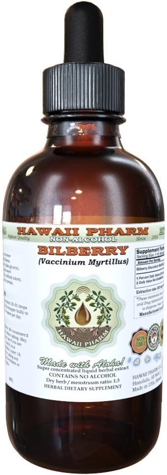 Bilberry Alkol-Free Liquid Extract, Organik Bilberry (Vaccinium myrtillus) kuru Leaf Glycerite Hawaii Pharm Natural Herbal Supplement 2 ozz