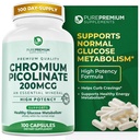 PurePremium Chromium Picolinate 200mcg - Υψηλής ισχύος συμπληρώματα Chromium - Βασική Ορυκτή Υγεία Υποστήριξη για άνδρες / γυναίκες - Χωρίς γλουτένη - 3 Μήνες Προμήθεια - 100 Κάψουλες