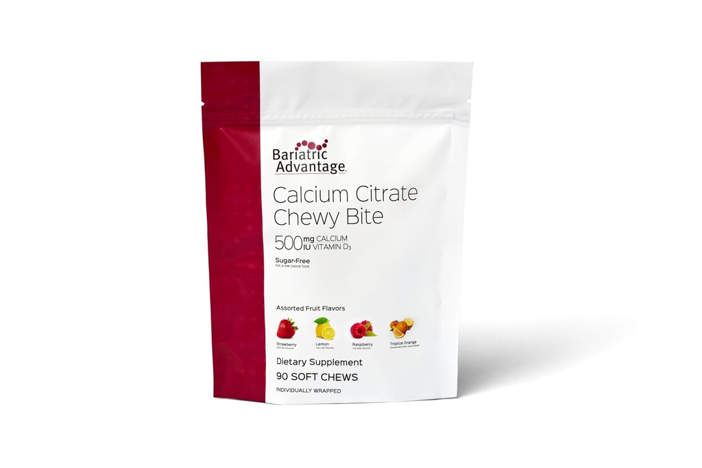 Bariatrik Avantajı Çelik Citrate Chewy Bites 500 mg - Yüksek derecede Absorbable & Digestible - Vitamin D3 - Kolay Chewable Food Supplement - Assorted Fruit - 90 Count