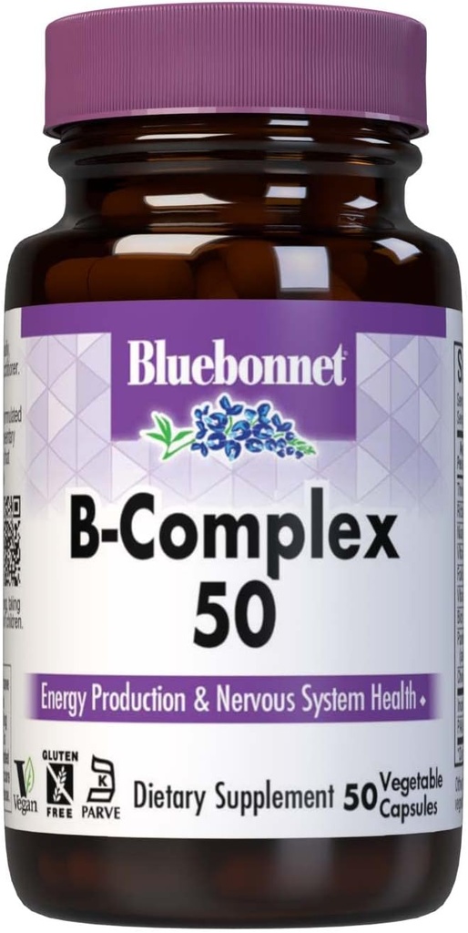 Bluebonnet Beslenme B Kompleks 50 Sebze Kapsülleri, Tamam Full Spectrum, B6, B12, Biotin, Folate, Vegan, Vegetarian, Gluten Free, Soy Free, Milk Free, Kosher, 50 Sebze Capsules