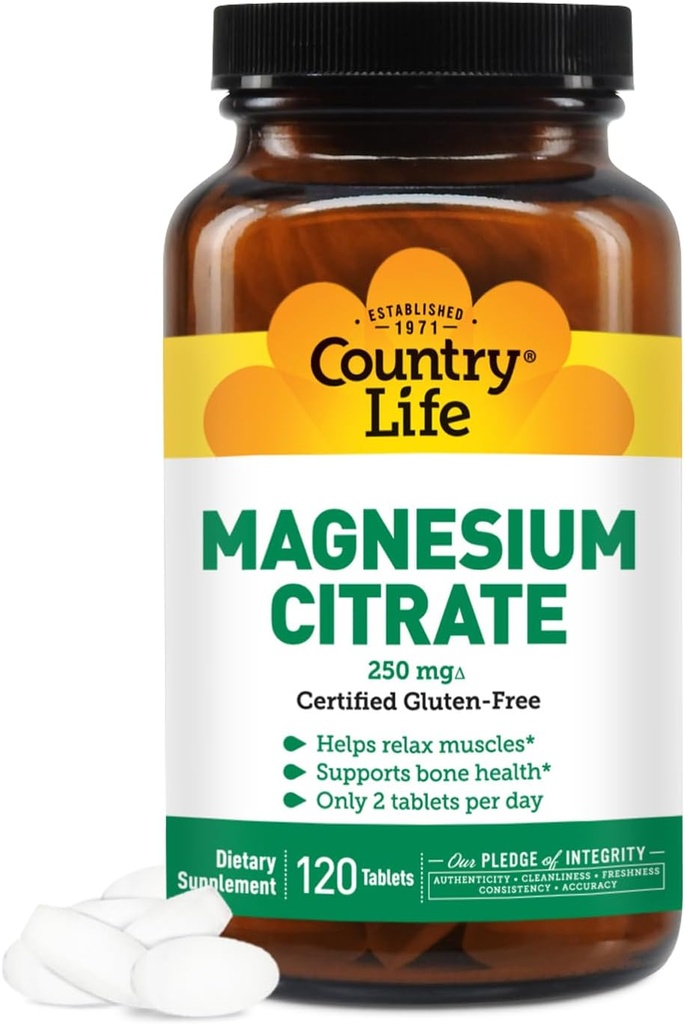 Country Life Life Magnezyum Citrate 250 mg - 120 Tablet - Destekler Kas & Nerve Function, Heart Rhythm, Sağlıklı Immune System, Energy Production - Magnezyum Kompleksi Tamamlayıcı