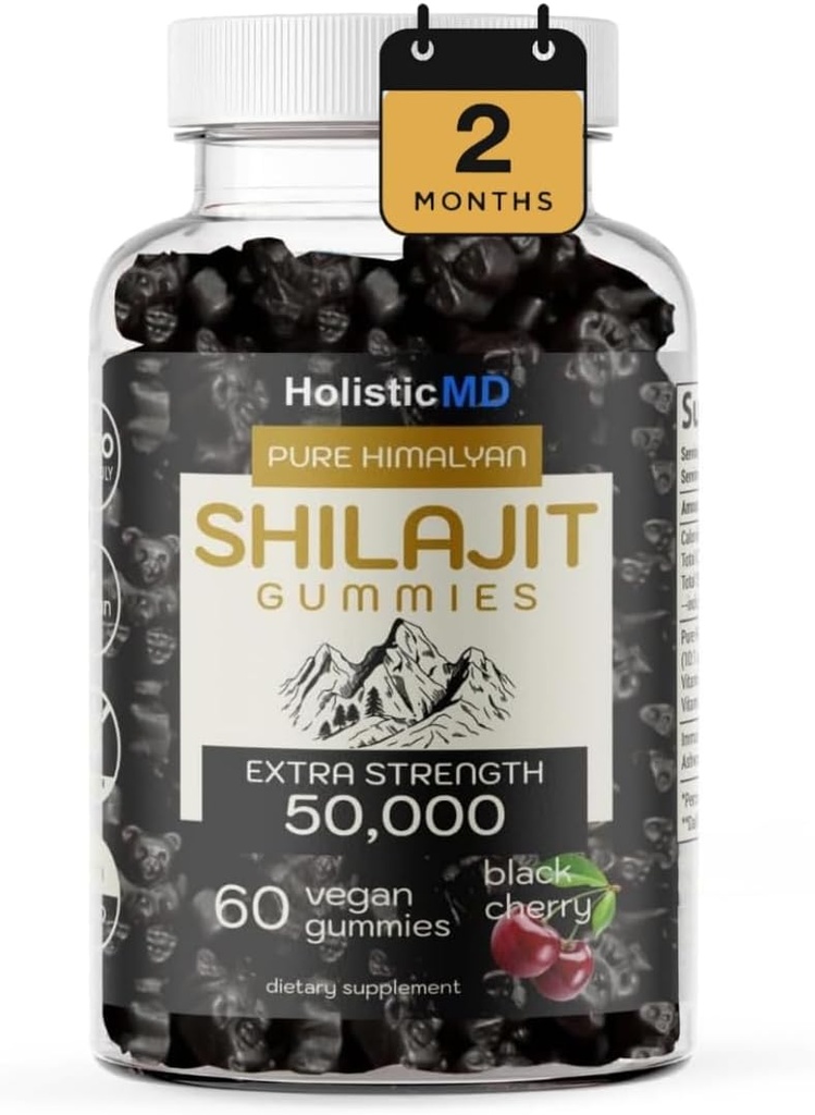 Erkekler için Shilajit Gummies for Men Women Pure Himalayian Ekstra Strenght 50,000 Toilet for Metabolism Support Ashwagandha Sibirya Chaga | 2 Ay Supply Vegan Cheng Cherry 60 Gummies
