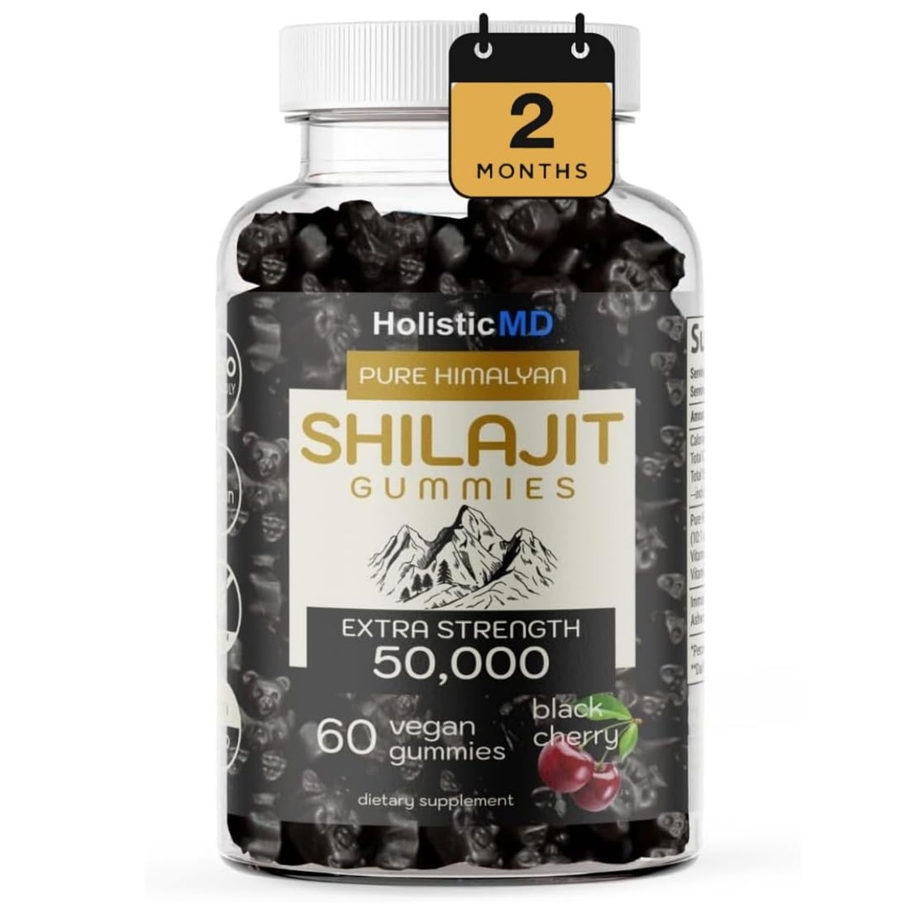 Erkekler için Shilajit Gummies for Men Women Pure Himalayian Ekstra Strenght 50,000 Toilet for Metabolism Support Ashwagandha Sibirya Chaga | 2 Ay Supply Vegan Cheng Cherry 60 Gummies