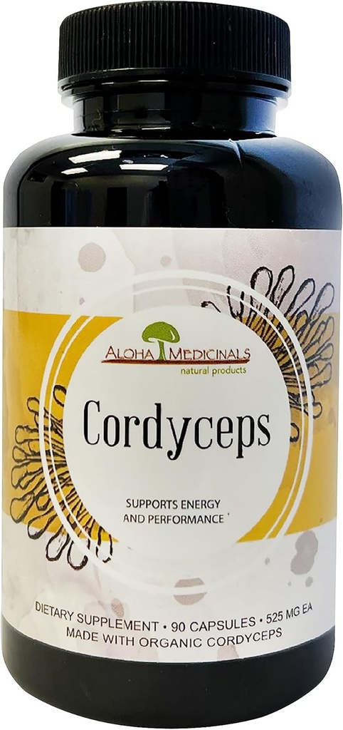 Aloha Medicals Pure Cordyceps, Certified Organic Mushroom Supplement, υποστηρίζει την ασυλία και την ενέργεια, πακέτο των 1, 90 κάψουλες
