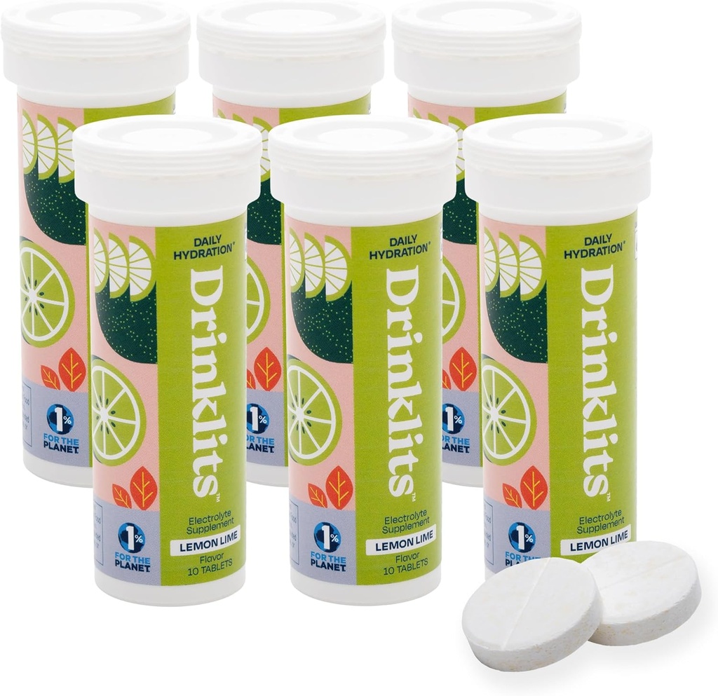 İçecekler Limon Lime Electrolyte Fizzy Hydration Tabletleri (6) Tube Sche | 0g Sugar - Natural Sports Drink - Essential Electrolytes | 60 Hizmet - 10 Tablet