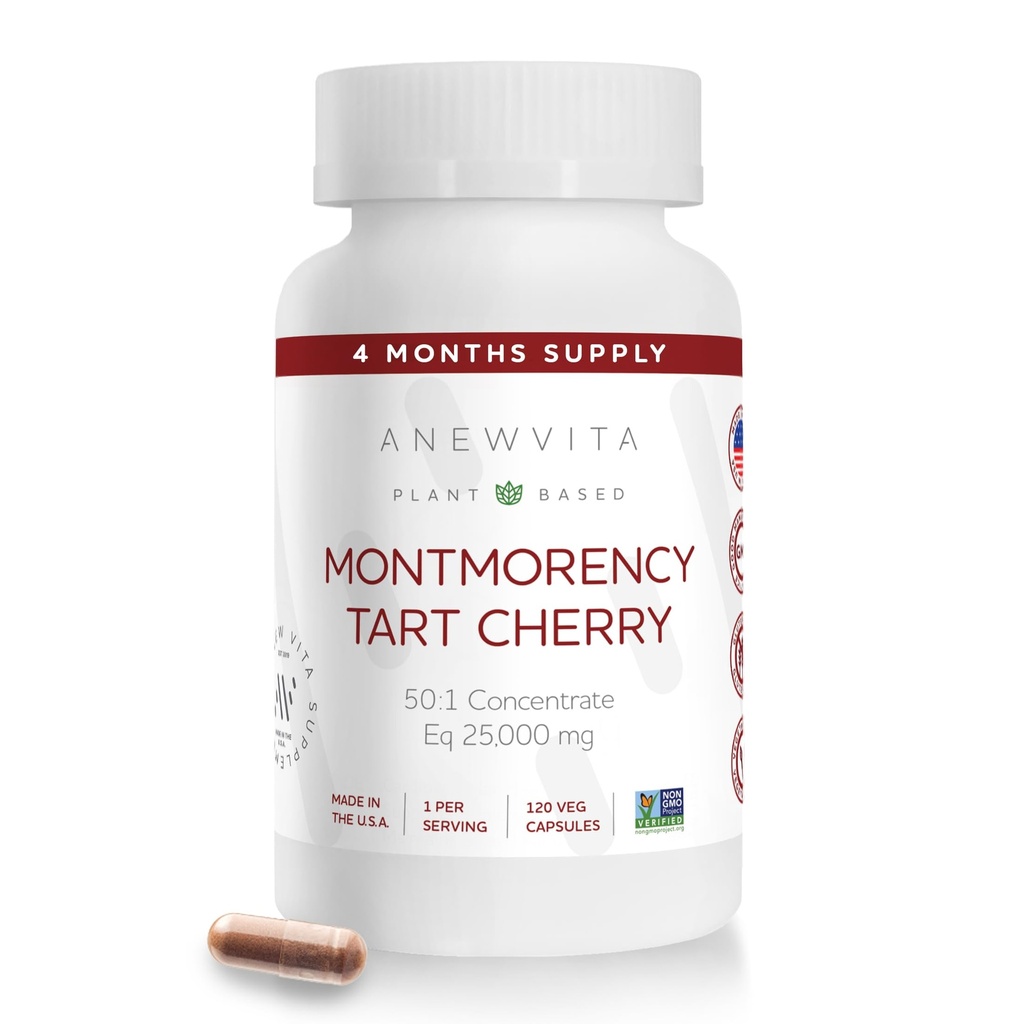 Montmorency Tart Cherry, Non GMO, Capsules - CherryPure 50:1 Yoğun eq.5.000 mg - Antioksis & Flavonoids, Tart Cherry Türler - 120 Veggie Capsules - 4 Ay Supply