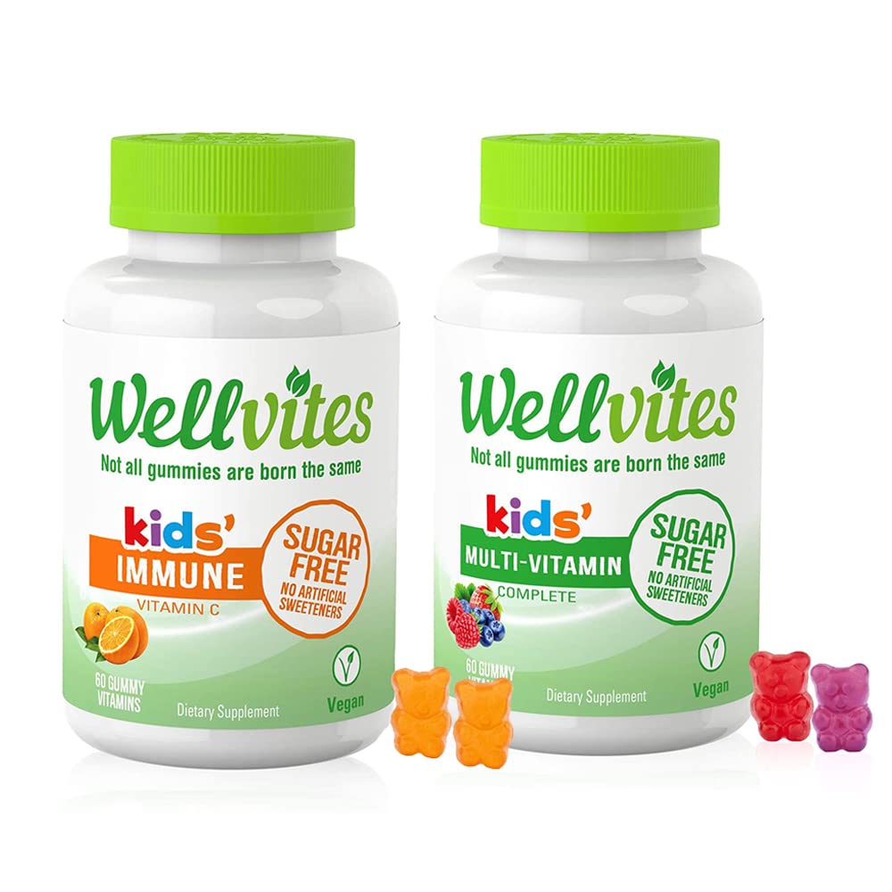 Wellvites Kids Multivitamin & Immune Daily Gummies Sche - Sugar Free, Vegan, Non-GMO - Çocuklar için Vitaminler - Çocuklar için C vitamini Immune Desteği - Yapay Sweeteners - 60 Count