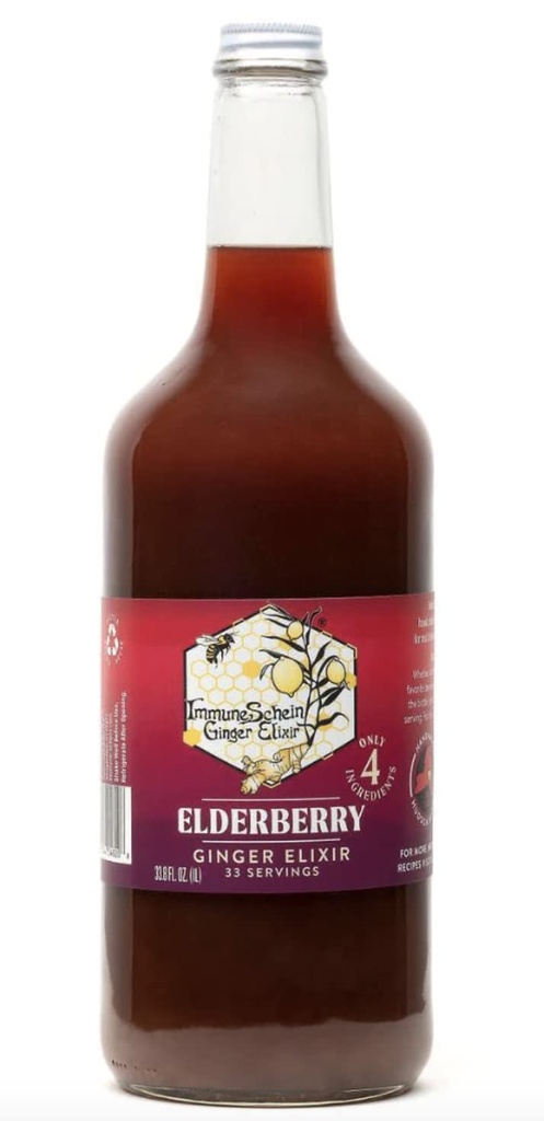 ImmuneSchein Elderberry Ginger Elixir Shots - Sadece 4 Gerçek Gıda Malzemeler, Su, Vinegar veya Preservatifler: Organik Ginger Roots & Elderberries (33.8 fl oz, 1 Pack)