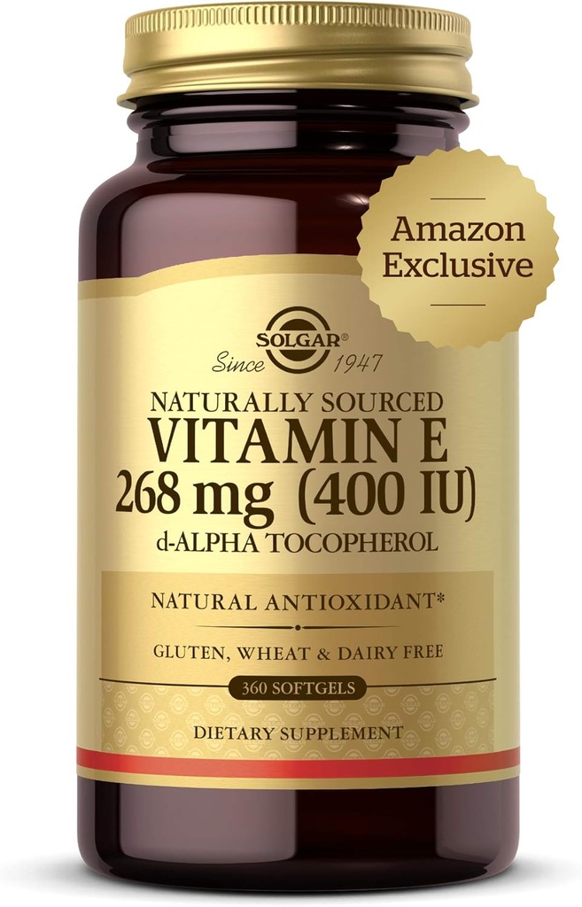Solgar Vitamin E 268 mg (400 IU), 360 Alpha Softgels - Doğal Antioksi, Skin & Immune System Support - Doğal Kaynaklanan Vitamin E - Gluten Free, Dairy Free - 360 Hizmetler