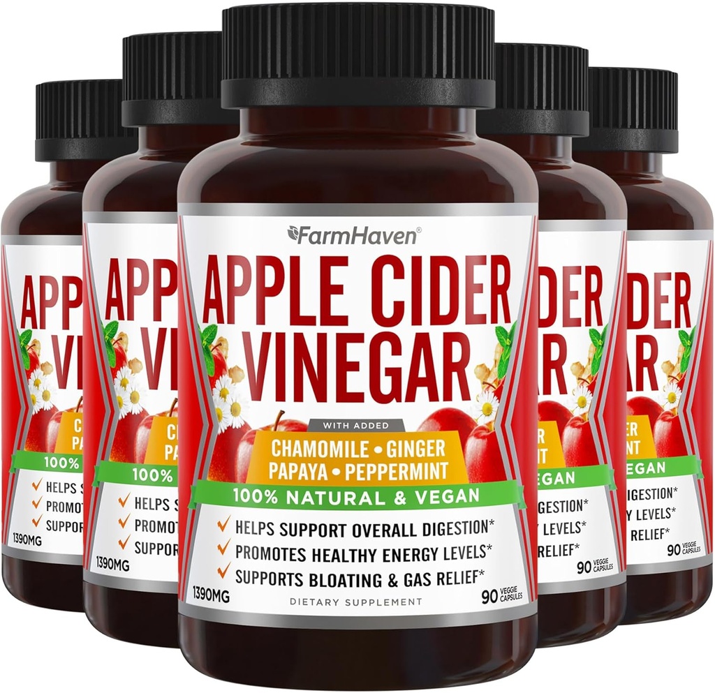 Apple Cider Vinegar Capsules with Ginger, Papaya & Chamomile | 1390 mg | Destekler Digestion, Immunity | Like with Mother | Non-GMO & 100% Natural | 450 Capsules