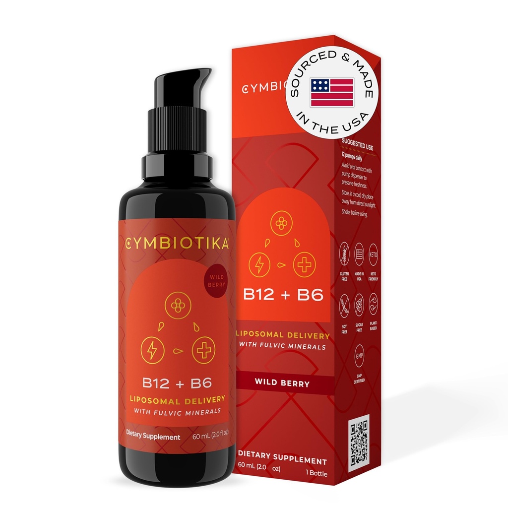 CYMBIOTIKA Liposomal Vitamin B12 Sıvı Tamam, 1250 mcg, Supports Energy, Cell Production, Saçları Güçlendirmeye Yardımcı olur, Skin & Nails, Non-GMO, Gluten Free, Sugar Free, Keto & Vegan Dostu, 2 ozzzz