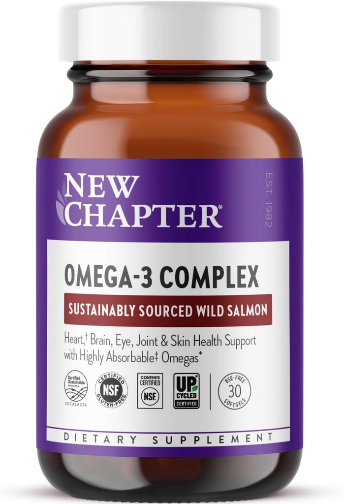 Νέο κεφάλαιο Omega-3 Complex, 1000mg Softgels, συμπλήρωμα ιχθυελαίου Άγρια σαλμονάδα Αλάσκας για την καρδιά, τον εγκέφαλο, τα μάτια, κοινή & υποστήριξη για την υγεία του δέρματος - 30 κόμης