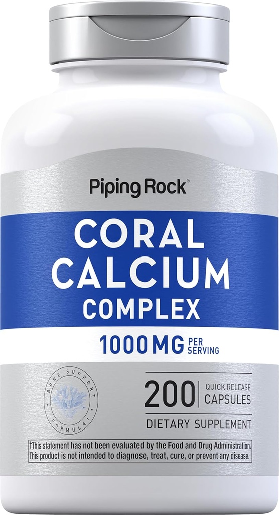 Piping Rock Coraluba 1000 mg | 200 Capsules | Bone Formula Formula Kompleksi D, C, Magnezyum | Non-GMO, Gluten Free Supplement Supplement Supplement